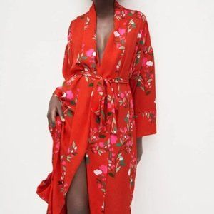NWT ZARA Floral Kimono Dress Tie Belt Sz. S